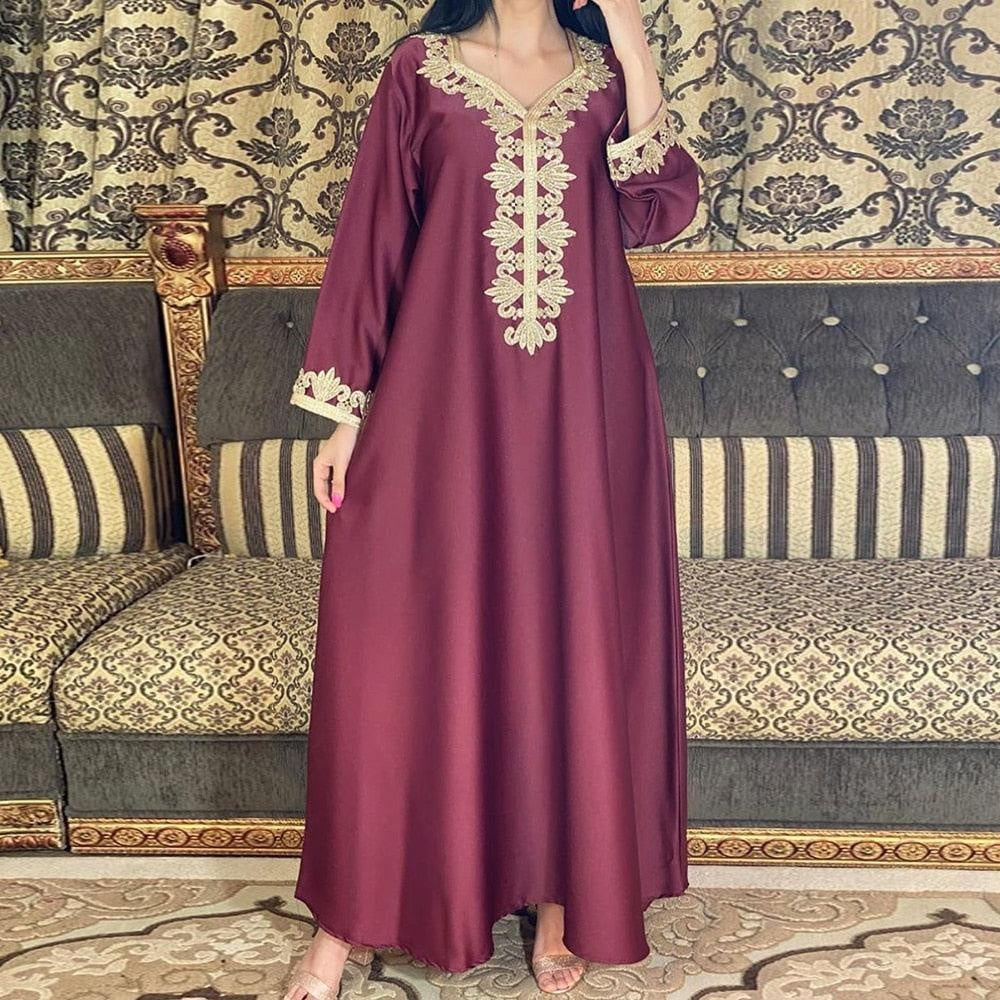 Moroccan Kaftan Robe Maroon Gold - MomyMall