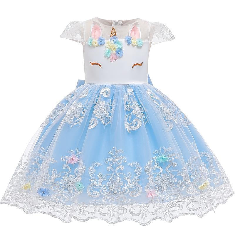 Girl Embroidery Unicorn Big Bow Princess Wedding Party Dresses - MomyMall