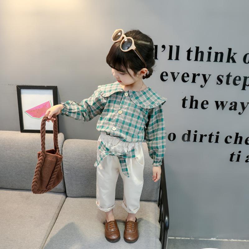 Toddler Girls Autumn Suit Lapel Plaid Casual 2 Pcs Suit - MomyMall