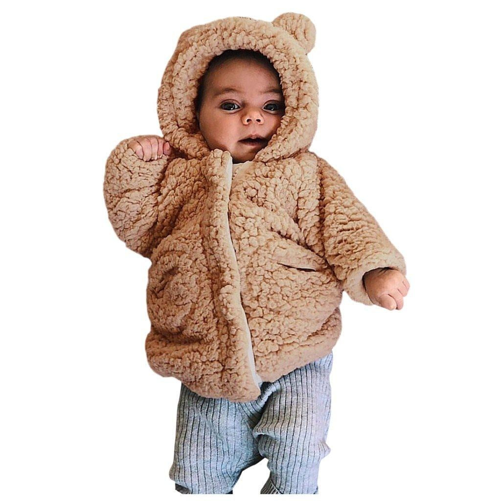 Kids Jacket Winter Warm Fleece Hooded Teddy Bear Coat Outerwear - MomyMall