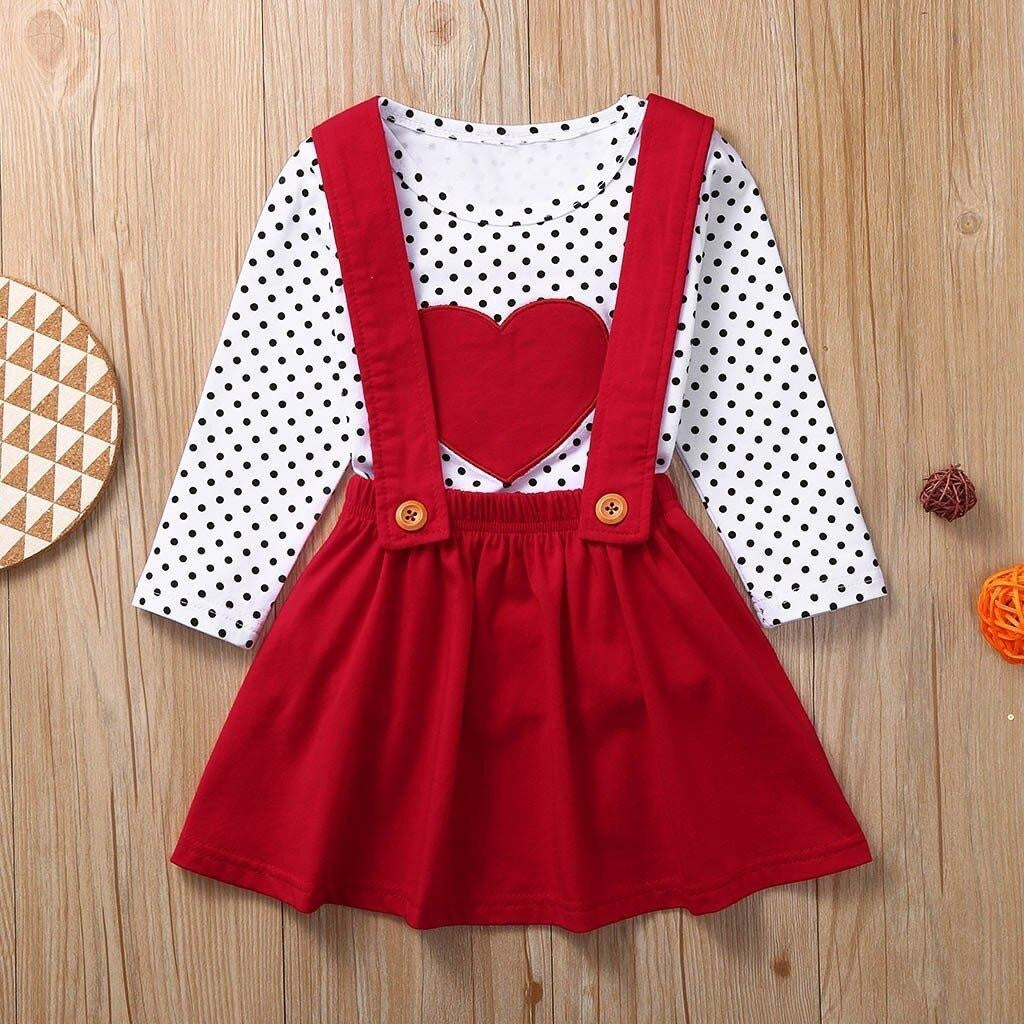 Kids Girls Outfits Heart-shaped Suspender+Skirts 2 Pcs Sets - MomyMall