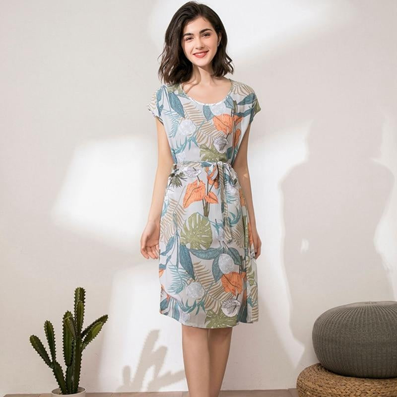 Short Sleeve Floral Midi Dress With Belt