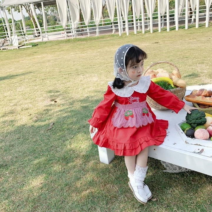 Baby Girls Lolita Strawberry Dress Spanish Birthday Baptism Dresses with Hats - MomyMall Red / 1-2 Years