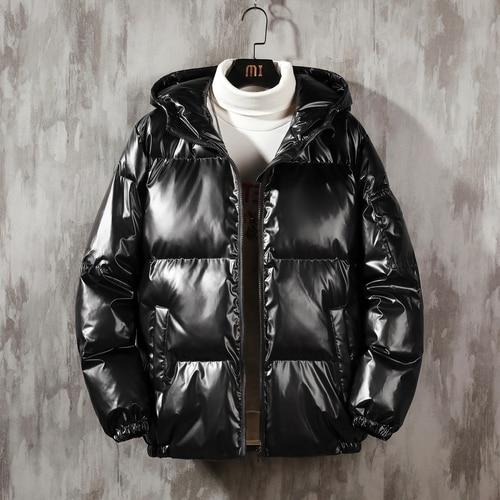 Plus Size Shiny Metallic Puffer Jacket With Hood