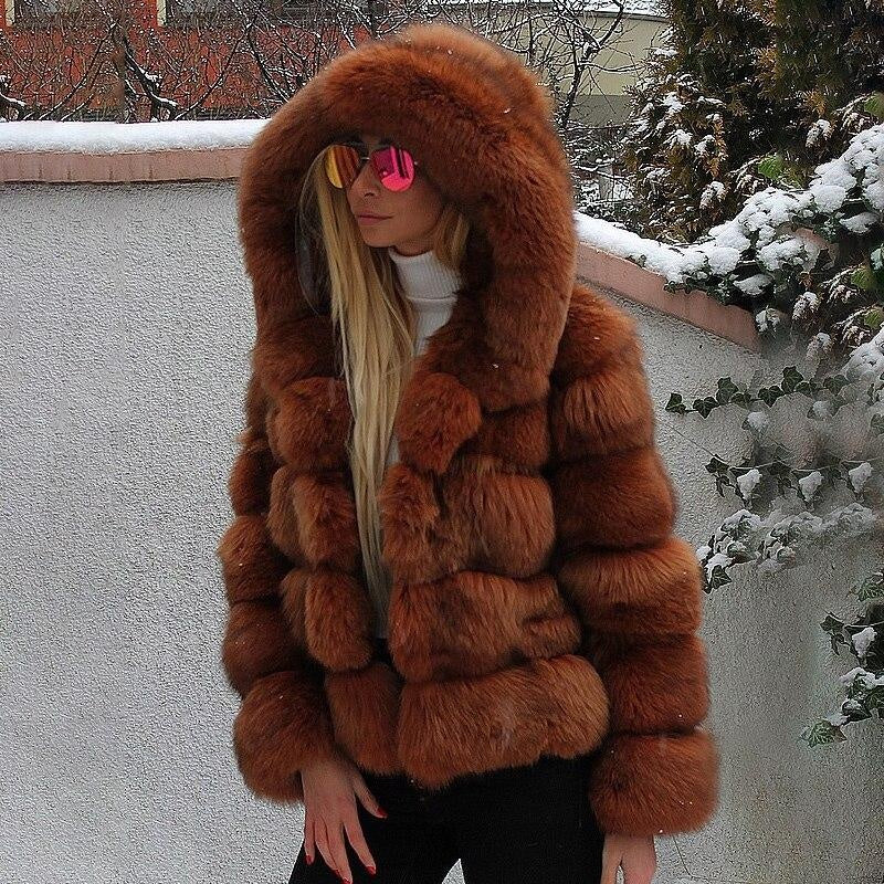 Hooded Faux Fur Bubble Coat - Luxury Winter Faux Fur Coat