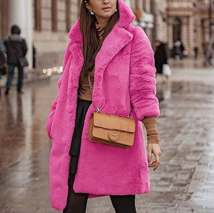 Plus Size Pink Faux Fur Mid-Thigh Coat