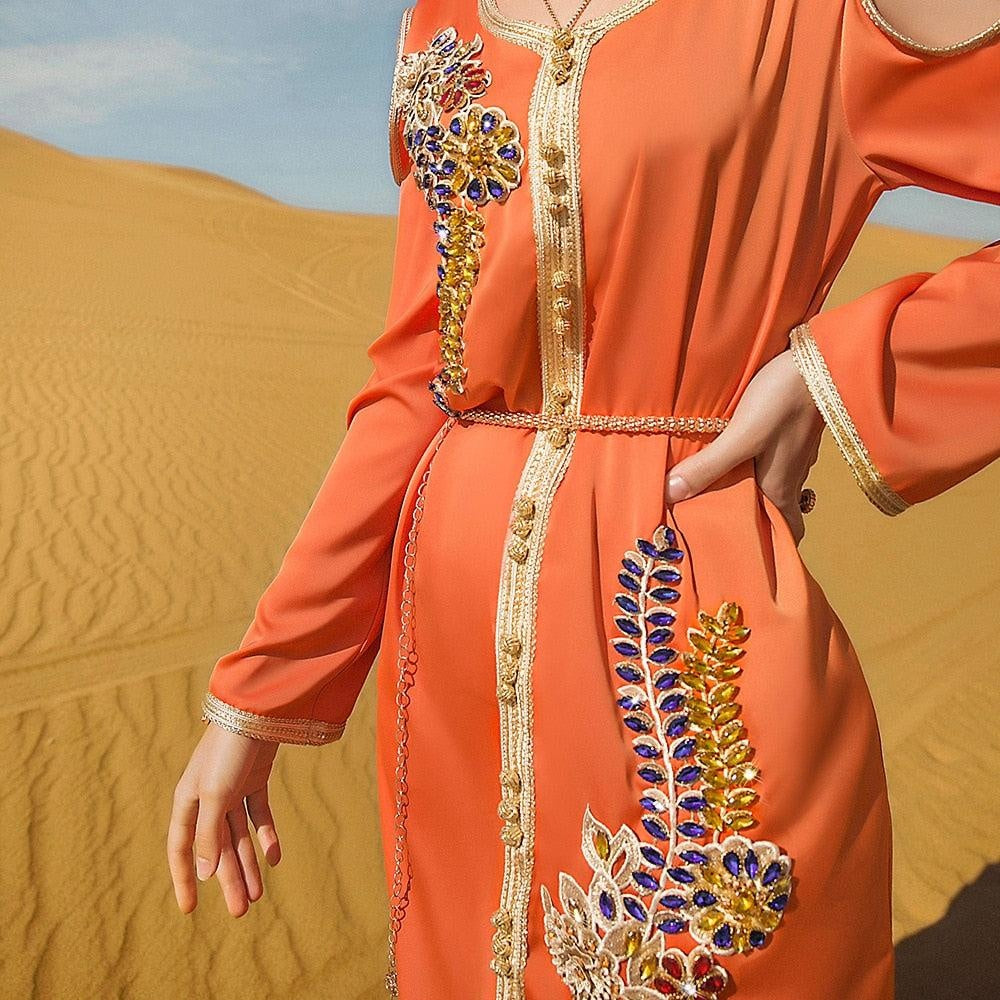 Morocco Luruxy Orange Caftan - MomyMall