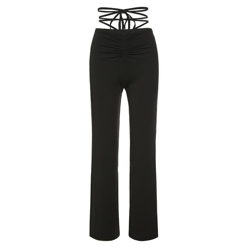 High Waist Loungewear Trousers - Ruched Waist Trousers - MomyMall