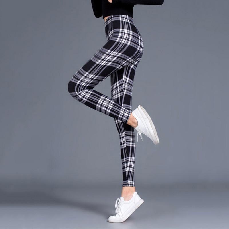 Plaid High Waist Fitness Leggings - MomyMall BLACK/WHITE / S