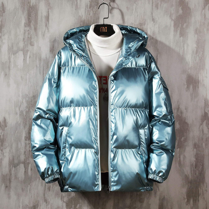 Plus Size Shiny Metallic Puffer Jacket With Hood