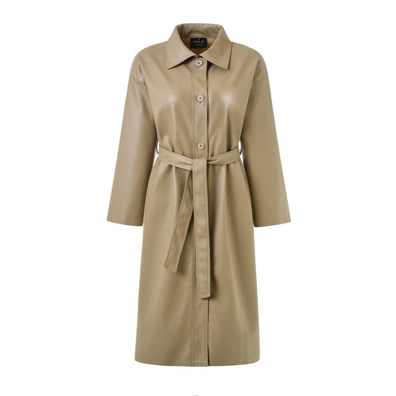 Belted Button Through Faux Leather Trench Coat