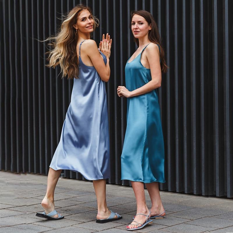 Basic Midi Satin Slip Dress - MomyMall