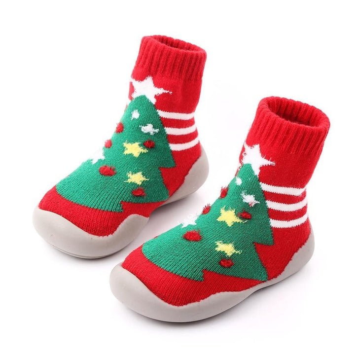 Baby Shoes Christmas Sock Shoes Knit Booties Toddler First Walker Soft Rubber - MomyMall