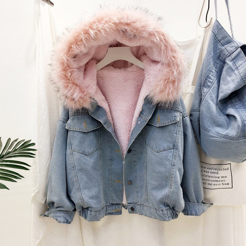 velvet thick denim jacket female