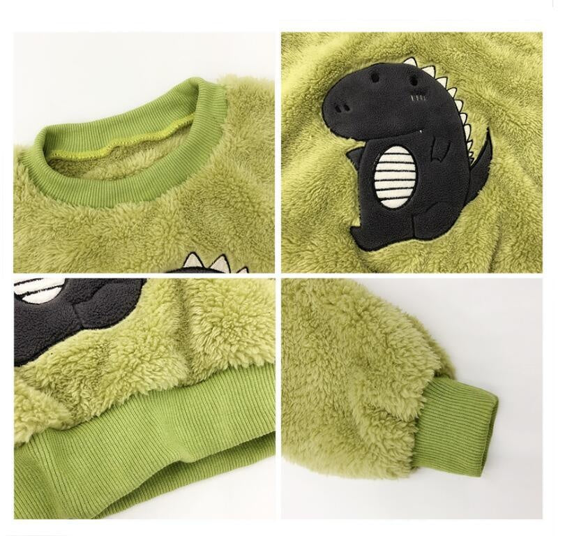 Boys Girls Winter Dinosaur Embroidered Sweater - MomyMall