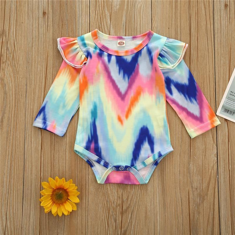 Baby Girls Clothes Set Autumn Long Sleeve Tie Dye Color Romper Outfits 0-18M - MomyMall