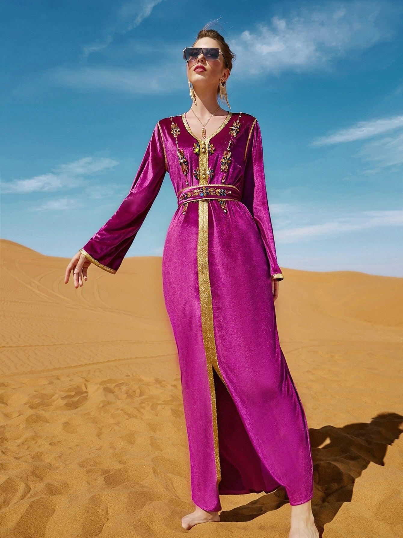 Morocco Caftan V Neck Long - MomyMall