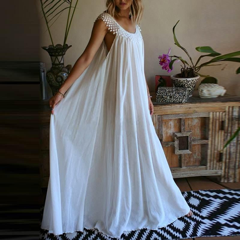 Oversized Lace Trim Sheer Maxi Dress - Plus Size Dress - MomyMall