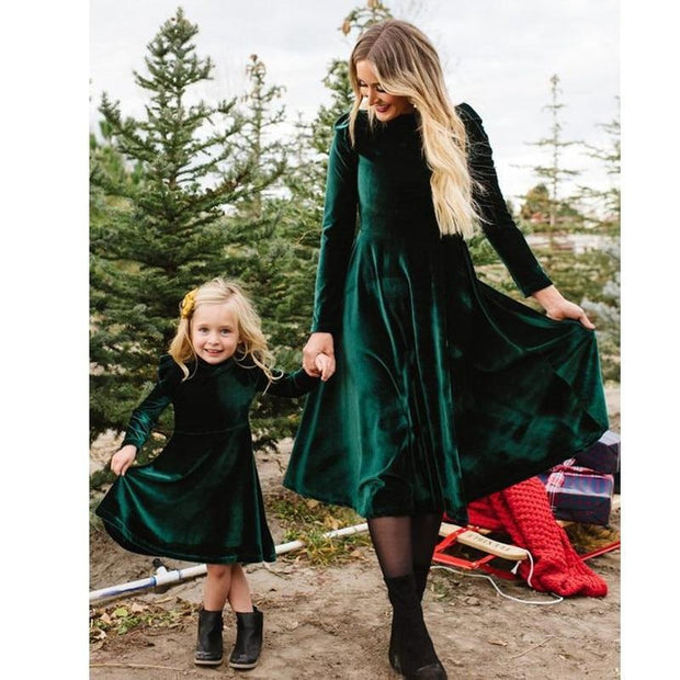 Autumn Mom Daughter Dress Solid Long Sleeve Family Matching Outfits - MomyMall