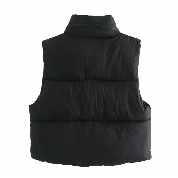 Cropped Sleeveless Puffer Vest With Zip Up Front