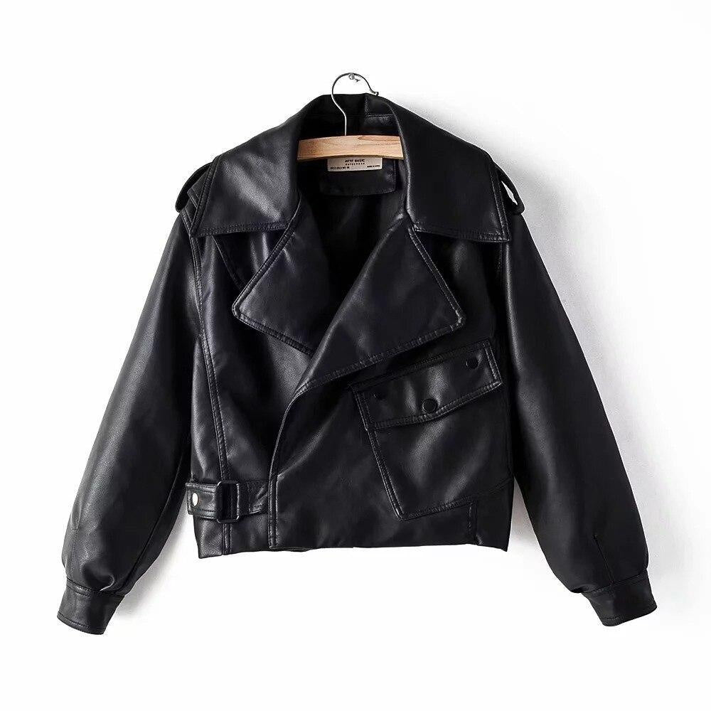 Faux Leather Oversized Biker Jacket - 80s Retro Jacket