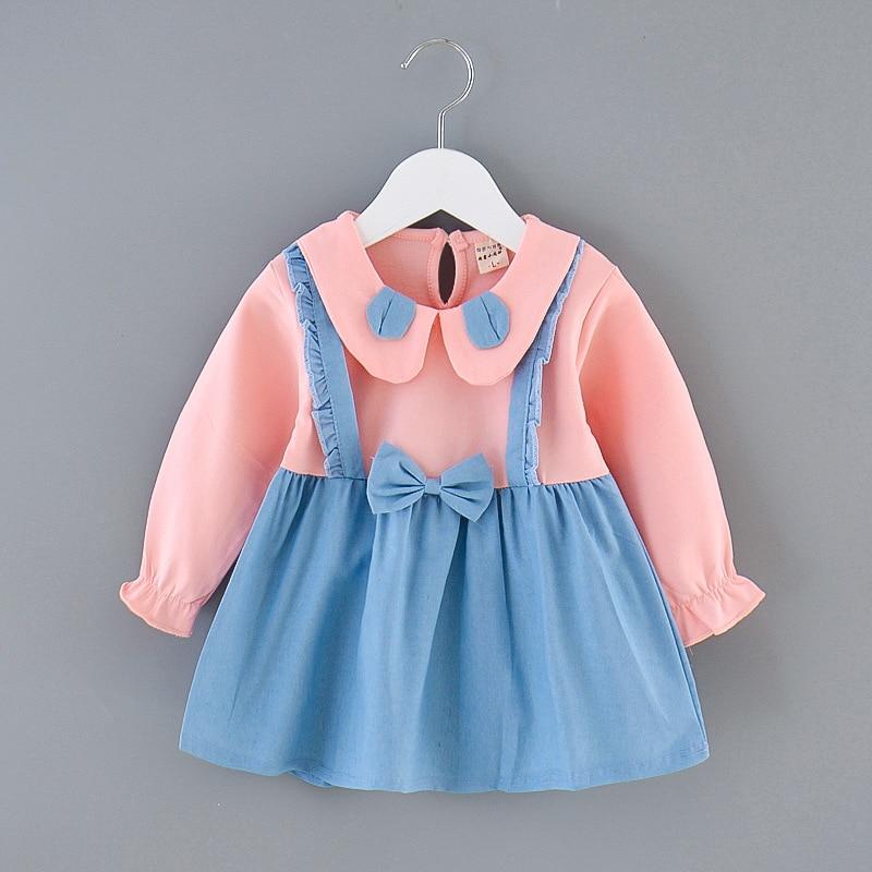 Baby Girl Outfit Bowknot Stitching Suspenders Sweet Dress 2 Pcs 1-4Y - MomyMall