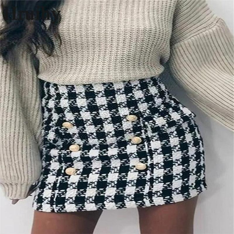 Houndstooth Button Skirt - MomyMall