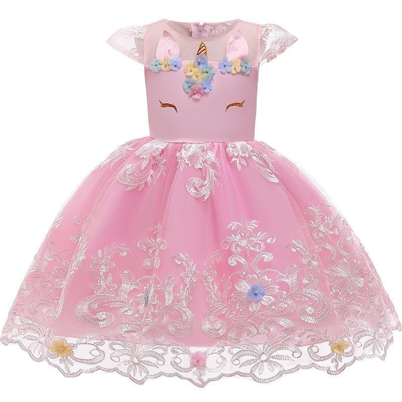 Girl Embroidery Unicorn Big Bow Princess Wedding Party Dresses - MomyMall