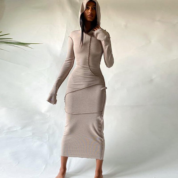 Long Sleeve Plus Size Hooded Bodycon Maxi Dress by MomyMall