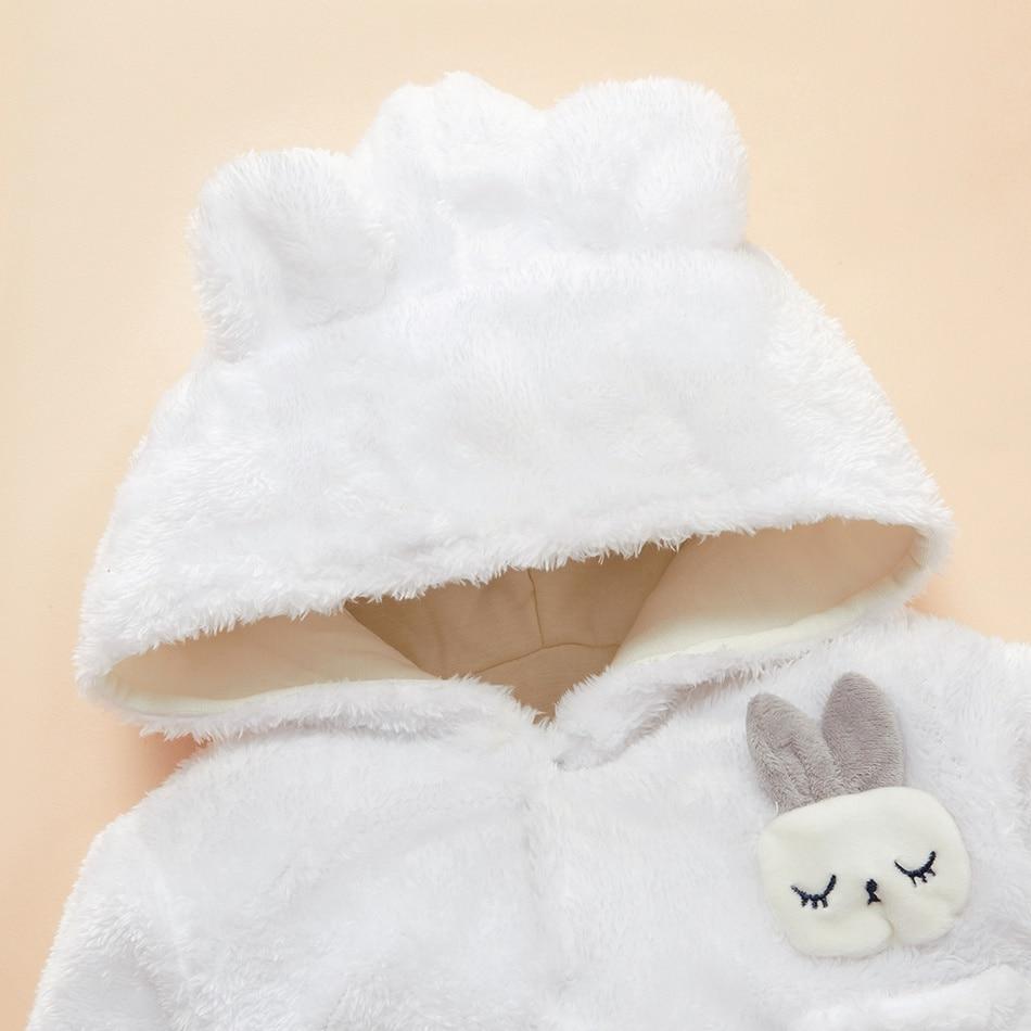 Winter Baby Solid Fleece Rabbit Hooded Jumpsuit Romper - MomyMall