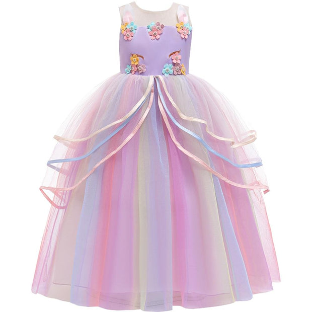 Girl Rainbow Unicorn Dress Party Easter Dress Up Costume 3-12 Years - MomyMall PURPLE - ONLY DRESS / 3-4 Years