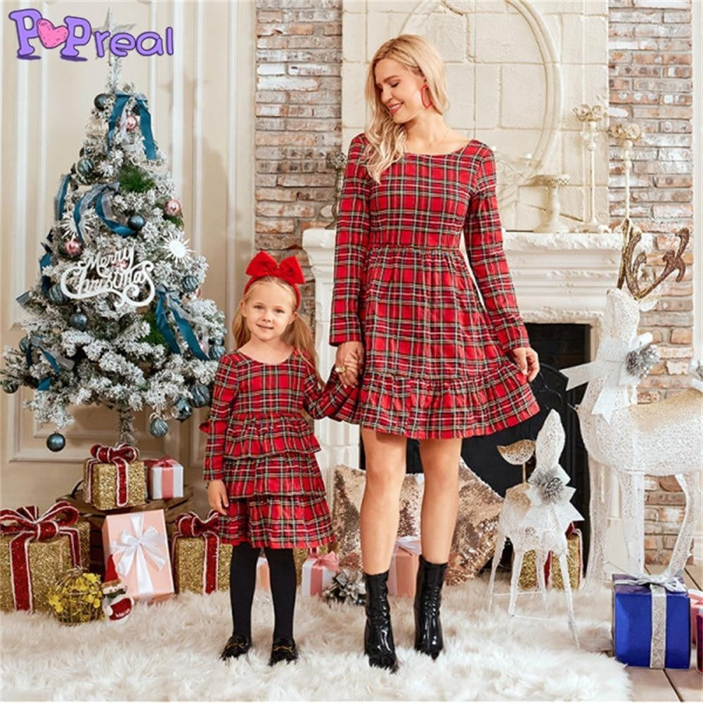 Family Matching Parent-Child Fashion Plaid Print Bow Dresses - MomyMall