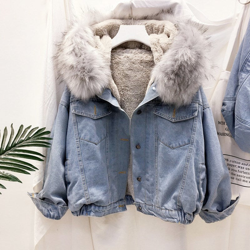 velvet thick denim jacket female