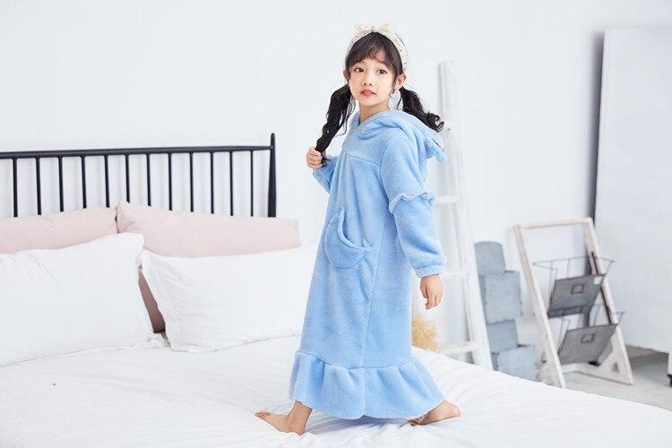 Winter Girls Boy Bathrobe Flannel Pajamas 2-12Y Hooded Sleepwear