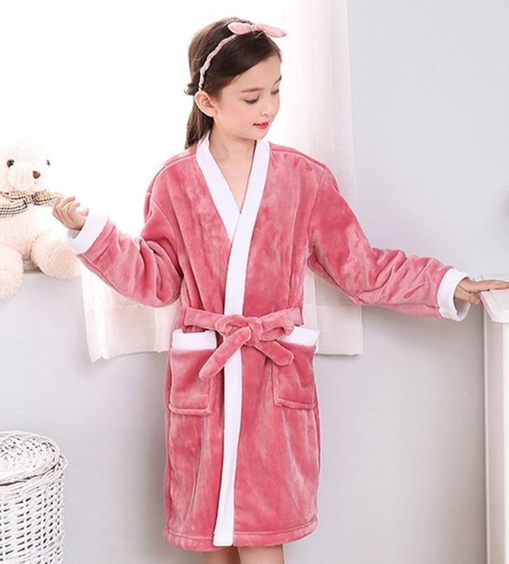 Child Bathrobe Kids Flannel Bathing Robe Sleepwear Fleece Pajamas - MomyMall