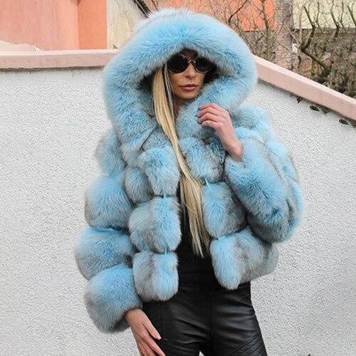 Hooded Faux Fur Bubble Coat - Luxury Winter Faux Fur Coat