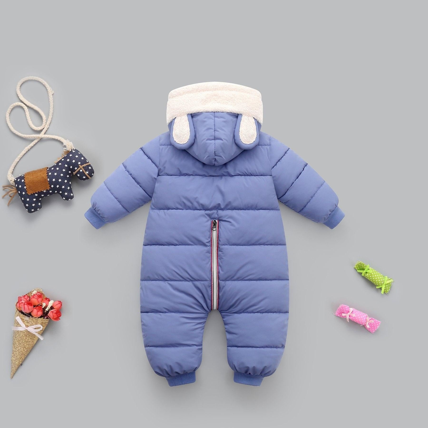 Baby Winter Hooded Rompers Thick Warm Jumpsuit Overalls - MomyMall