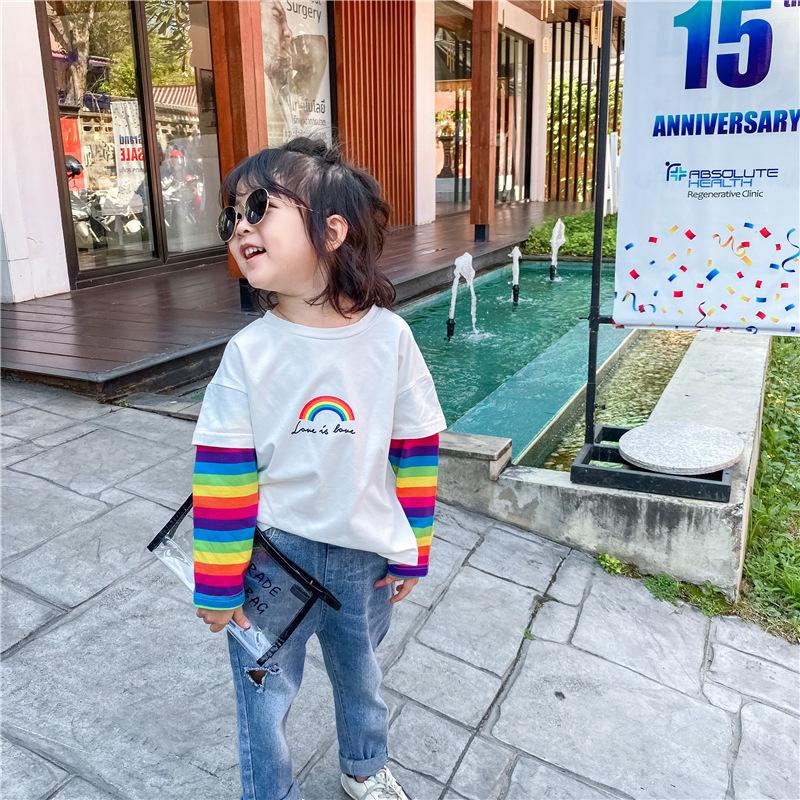 Girl T-shirt Casual Colorful Striped Long Sleeve Tops 1-6 Years - MomyMall