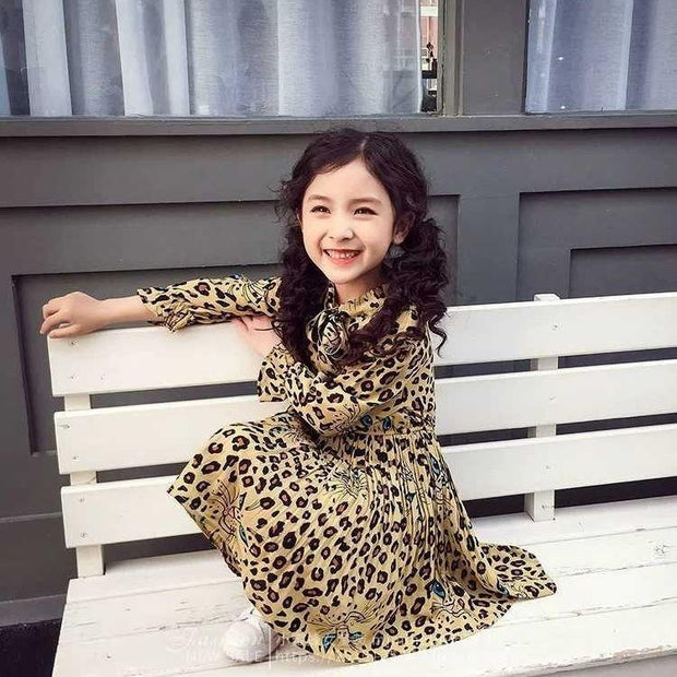 Girl Autumn Dress Fashion Leopard Printed Long Sleeved Dresses 2-12 Years - MomyMall Yellow / 2-3 Years