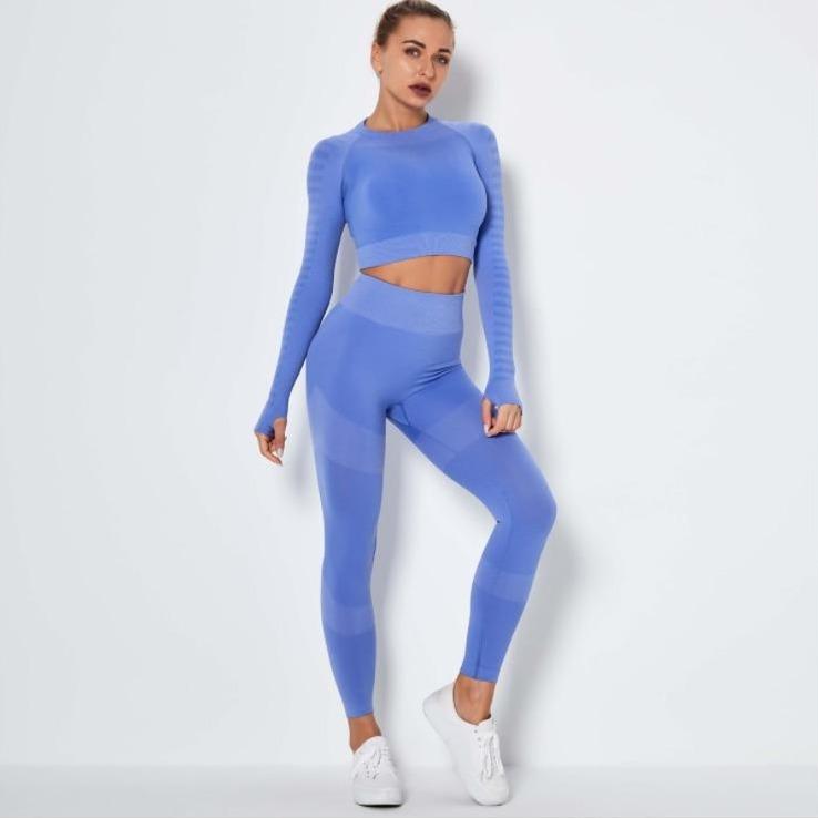 Long Sleeve Seamless Crop Top & Fitness Leggings Set