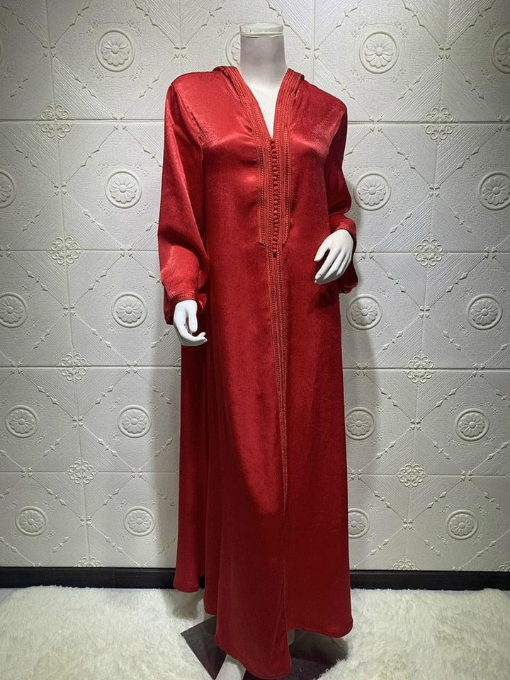 Moroccan Kaftan Hooded Robe - MomyMall Red abaya / S