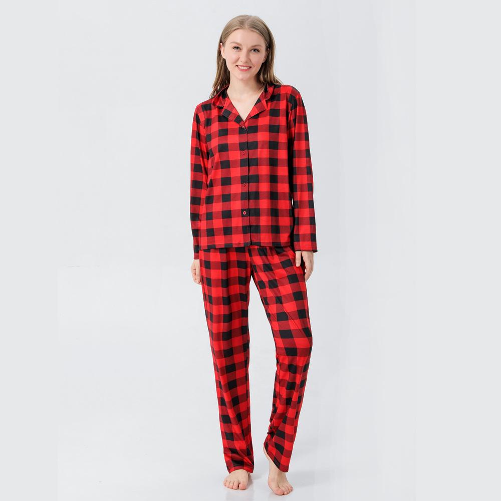 Christmas Family Matching Pajamas Long Sleeve Red Plaid Sets - MomyMall