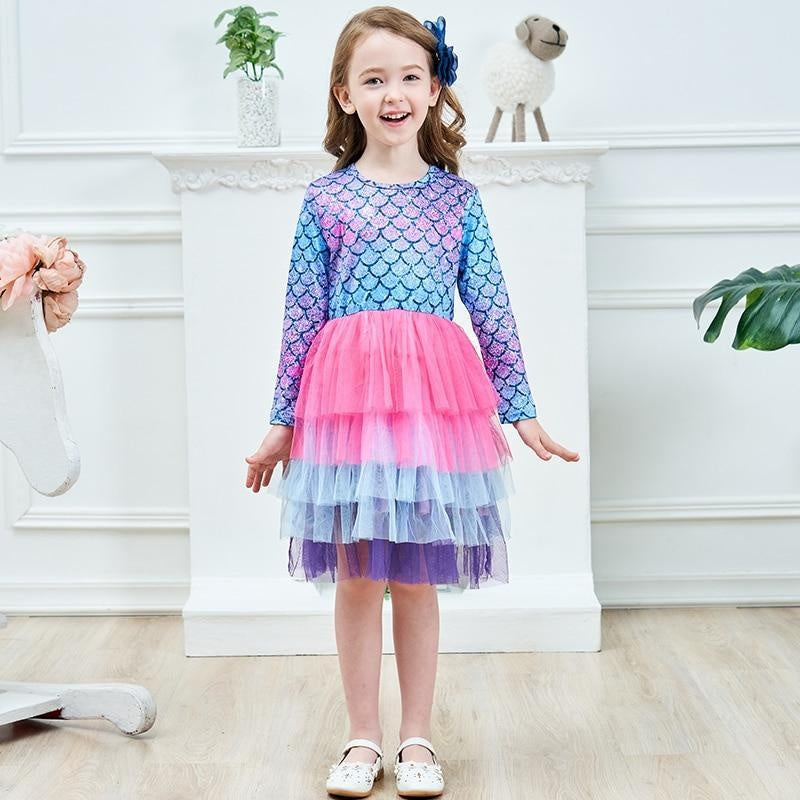 Girls Elegant Tutu Dress Long Sleeve Princess Vestidos Party Dresses 2-8 Years - MomyMall