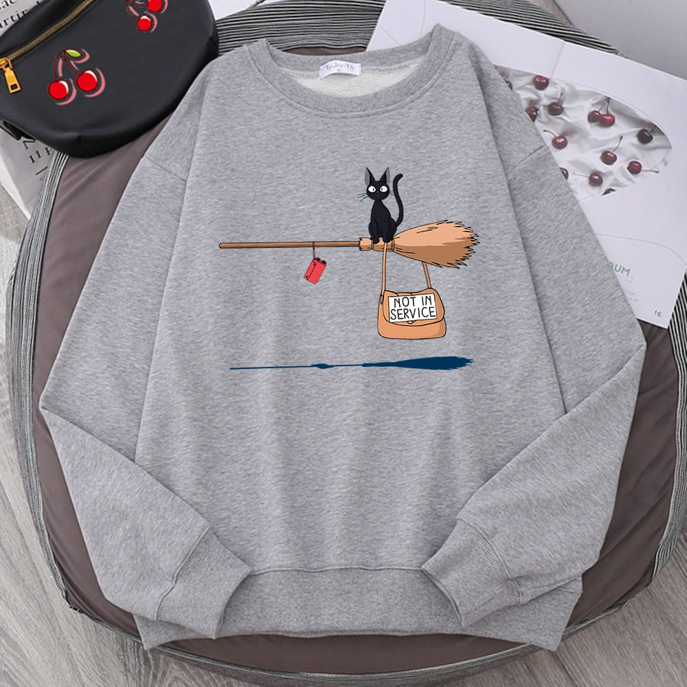 Cute Cat Not In Service Print Hoodies Femmes