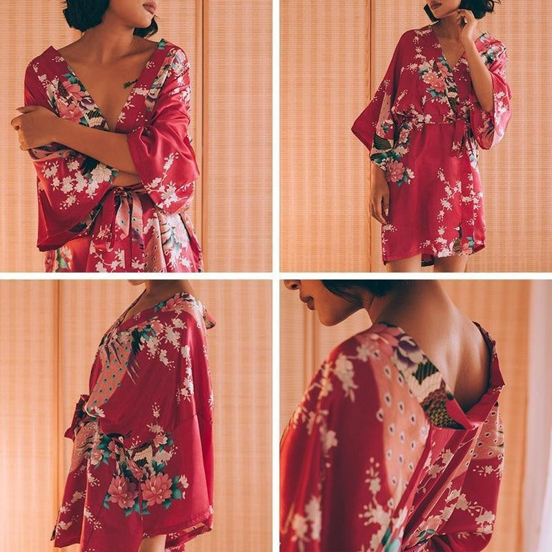 Satin Floral Kimono Robe - Plus Size Robe Mini Dress