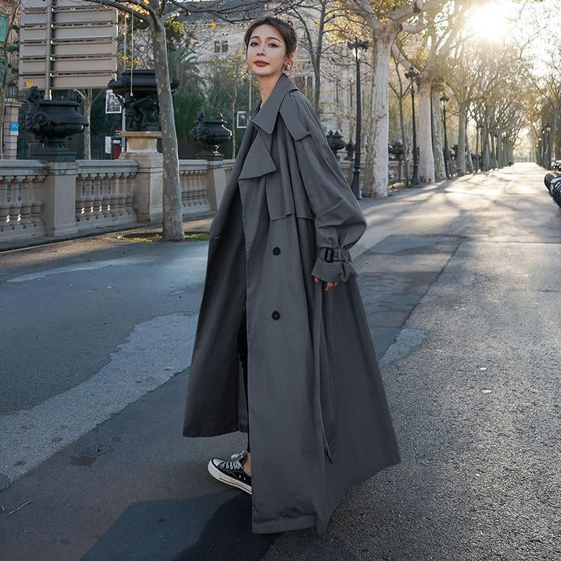 Oversized Double Breasted Long Trench Coat With Belt