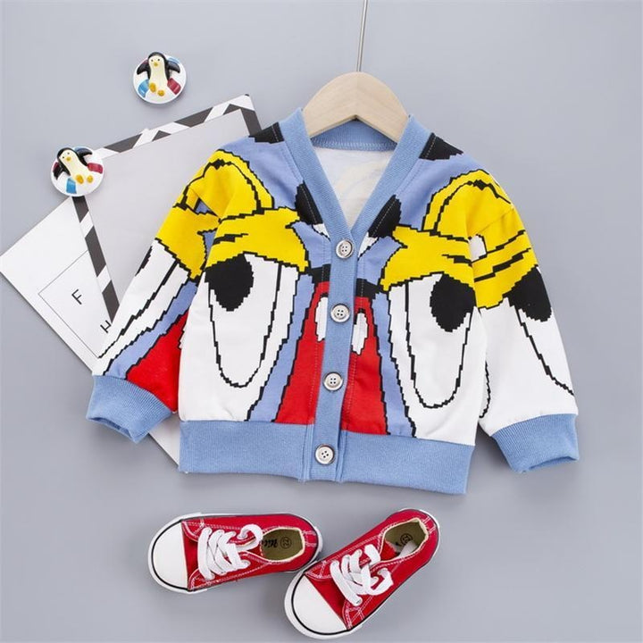 Kids Boy Girl Autumn Baby Coat Cardigan Striped Solid Print Casual Outerwear - MomyMall