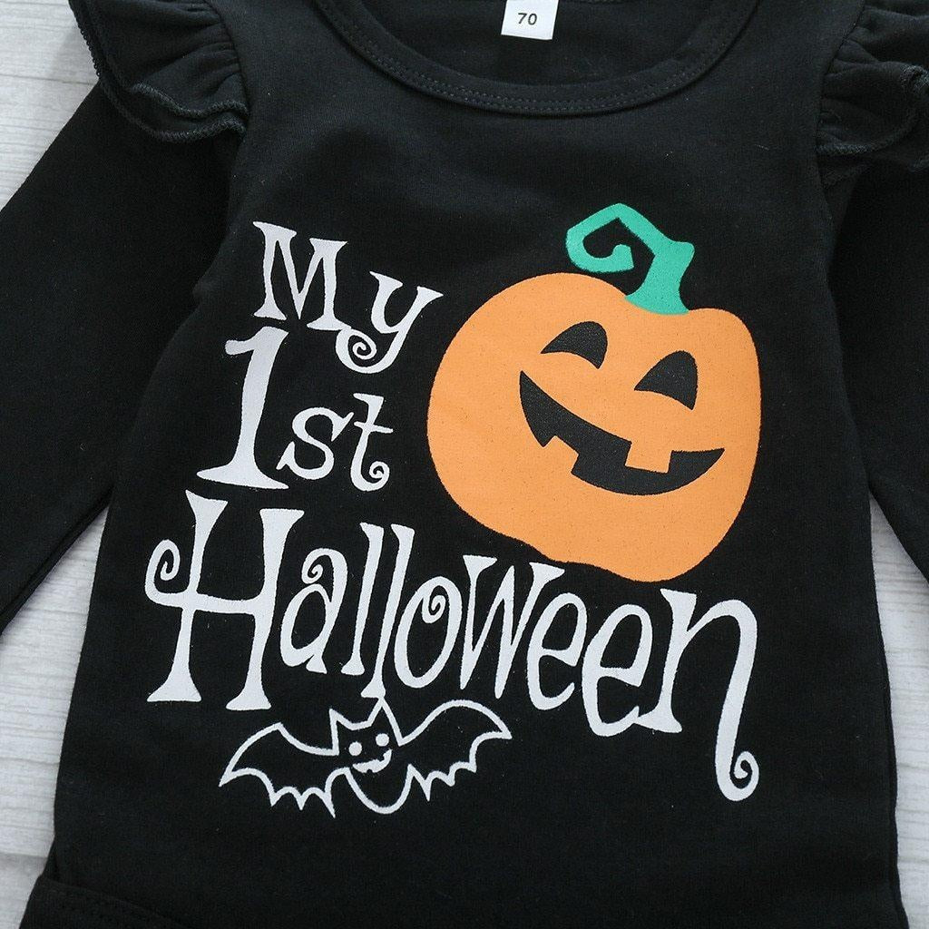 Toddler Baby Girls Halloween Print Romper Skirt Casual Pumpkin Outfits - MomyMall