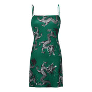 Spaghetti Strap Dragon Print Mini Dress - MomyMall GREEN / S / China