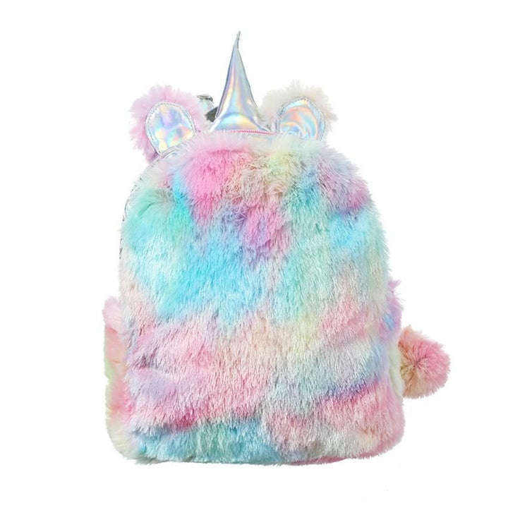 Fashion Colorful Girls Cute PU Laserl Bag Unicorn Plush Backpack - MomyMall